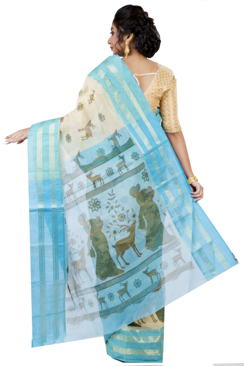 Blue Pure Cotton Sakuntala Tant Saree Print (1830)